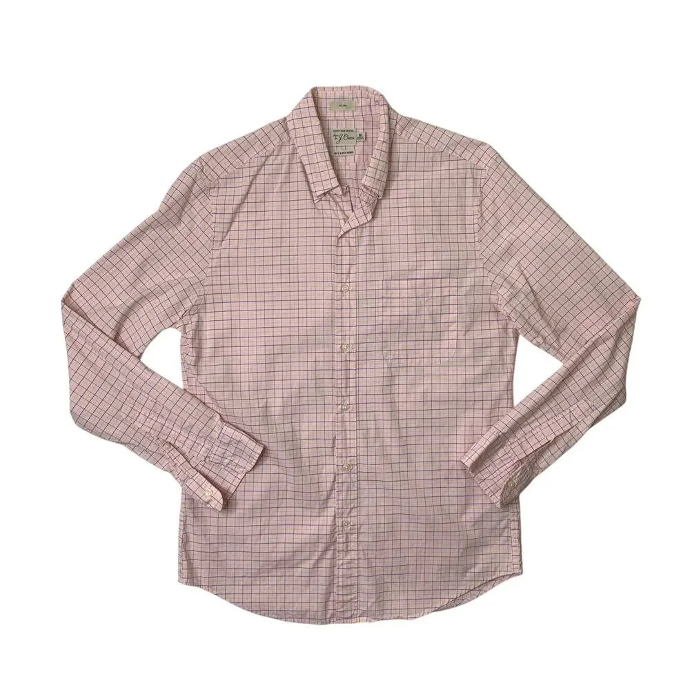 J Crew Shirt Mens M Medium Pink SLIM Fit Long Sleeve Check Button Down Collar